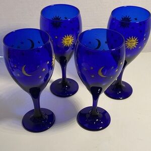 Libby Cobalt Blue Celestial 10 oz Goblets-Vintage